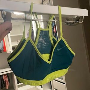 Nike dri-fit turquoise and yellow racer back sports bra, size XS Used Condition